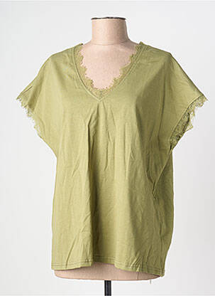 Tricou croială dreaptă mâneci scurte verde KILKY femeie