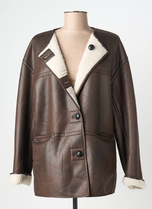 Palton scurt croială dreaptă fără glugă maro PIECES femme