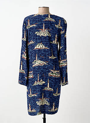 Rochie midi imprimeu fantezie mâneci lungi albastru NICE THINGS femeie
