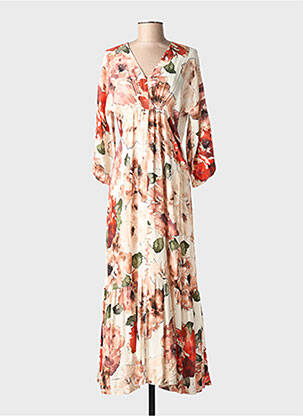 Rochie lungă imprimeu floral mâneci 3/4 bej NINATI femeie