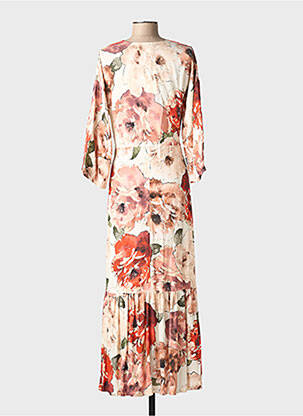 Rochie lungă imprimeu floral mâneci 3/4 bej NINATI femeie