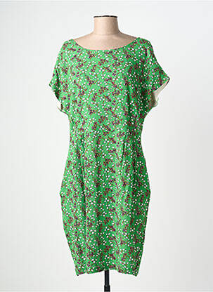 Rochie midi imprimeu floral mâneci scurte verde COTELAC femeie