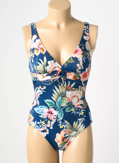 Costum de baie dintr-o singură piesă efect material satinat top sutien modelat albastru LIDEA femme