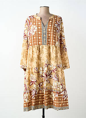 Rochie midi imprimeu fantezie mâneci lungi bej WORLD FASHION femeie