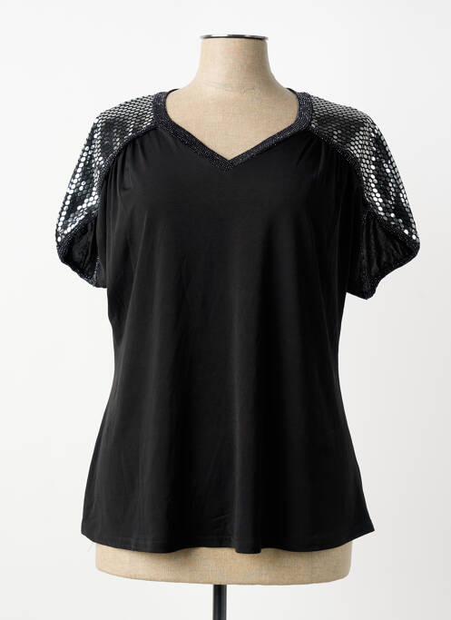 Top elasticitate mâneci scurte negru VETISTYLE femme