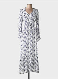 Rochie lungă imprimeu fantezie mâneci lungi alb C'EST BEAU LA VIE femeie