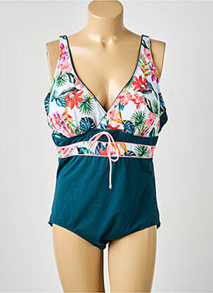 Costum de baie dintr-o singură piesă efect material satinat top sutien modelat verde FEI femme