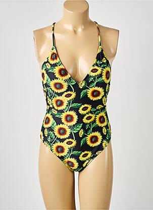 Costum de baie dintr-o singură piesă efect material satinat top triunghiuri galben VIOLETTA femme