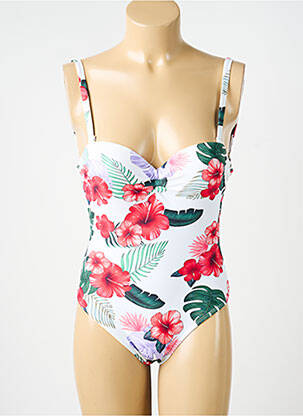 Costum de baie dintr-o singură piesă efect material satinat top sutien modelat alb VIDOYA femeie