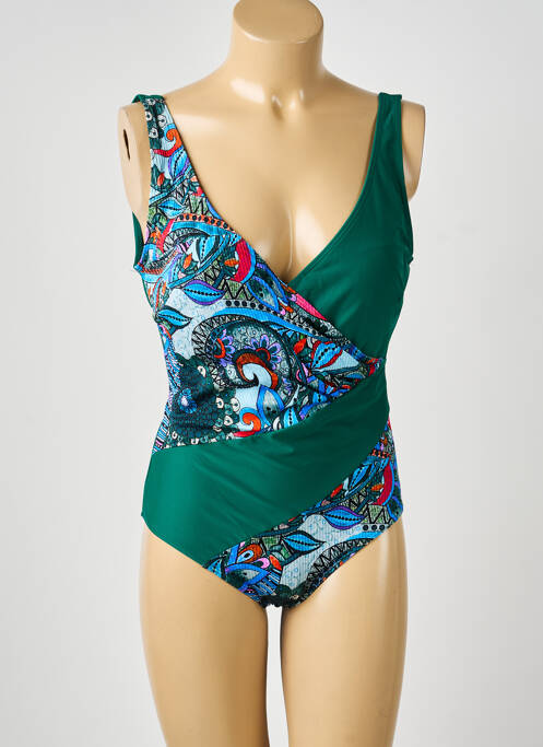 Costum de baie dintr-o singură piesă efect material satinat top sutien modelat verde MERMAID femme