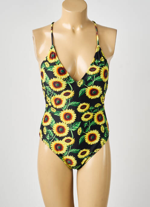 Costum de baie dintr-o singură piesă efect material satinat top triunghiuri galben VIOLETTA femme