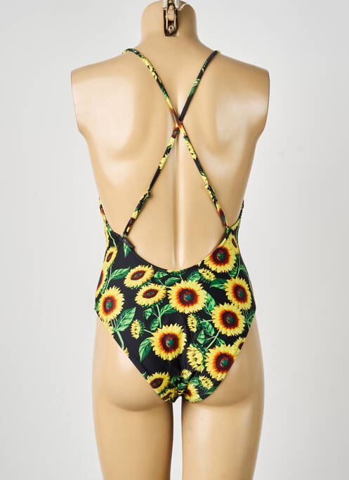 Costum de baie dintr-o singură piesă efect material satinat top triunghiuri galben VIOLETTA femme