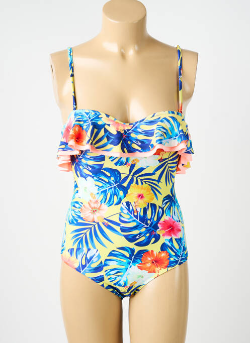 Costum de baie dintr-o singură piesă efect material satinat top sutien modelat galben NEUFRED femme