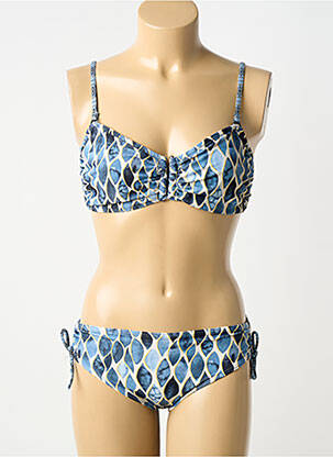 Costum de baie din două piese elasticitate sutien balconet cu decolteu înalt albastru LAGON BLEU femme