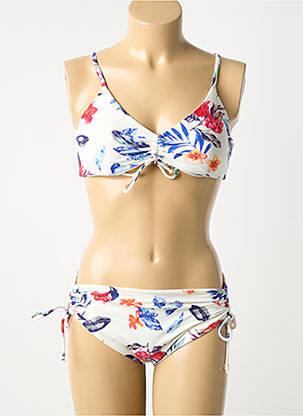 Costum de baie din două piese elasticitate sutien cu susținere înaltă și burete detașabil alb HIBIKINI femeie