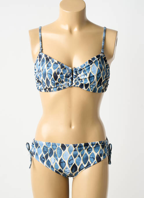 Costum de baie din două piese elasticitate sutien balconet cu decolteu înalt albastru LAGON BLEU femme