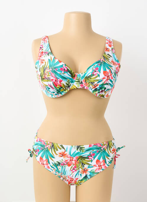 Costum de baie din două piese elasticitate sutien balconet cu decolteu înalt alb LAGON BLEU femme