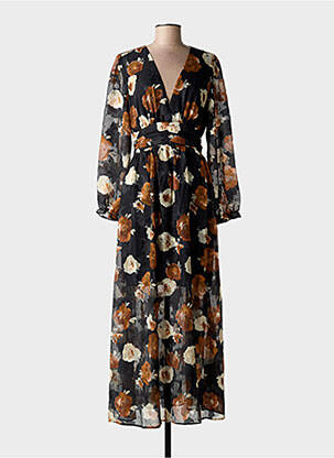 Rochie lungă imprimeu fantezie mâneci lungi negru BY ONE femeie