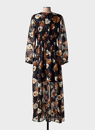 Rochie lungă imprimeu fantezie mâneci lungi negru BY ONE femeie