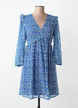 Rochie midi croială fluidă mâneci lungi albastru MAJOLICA femeie
