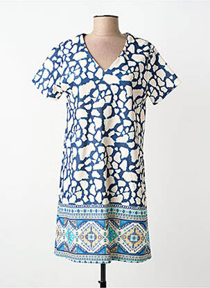 Rochie midi imprimeu fantezie mâneci scurte albastru MADE IN ITALY femeie