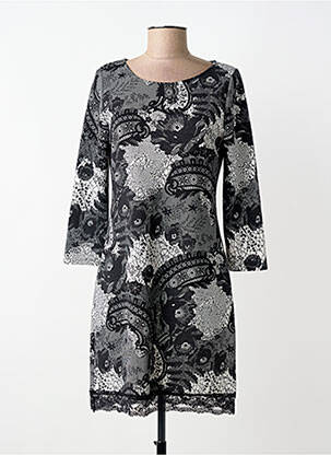 Rochie midi imprimeu floral mâneci lungi negru REVD'ELLE femeie