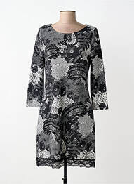 Rochie midi imprimeu floral mâneci lungi negru REVD'ELLE femme