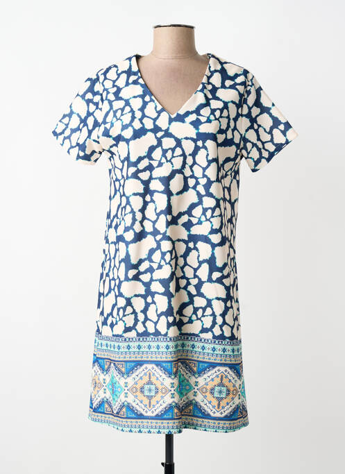 Rochie midi imprimeu fantezie mâneci scurte albastru MADE IN ITALY femme