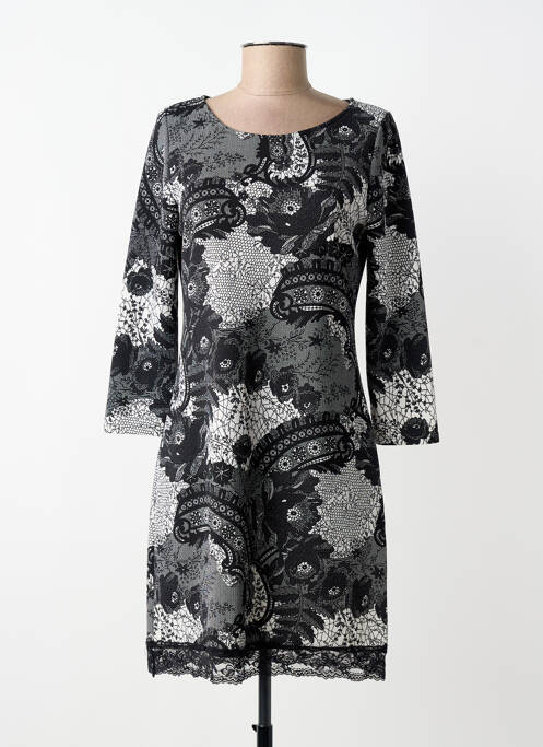 Rochie midi imprimeu floral mâneci lungi negru REVD'ELLE femme