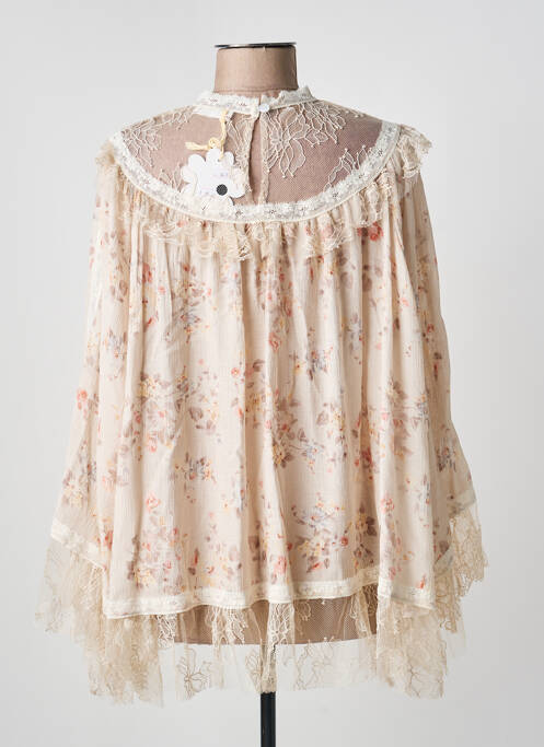 Tunică mâneci lungi guler rotund bej MINA ROSA femme