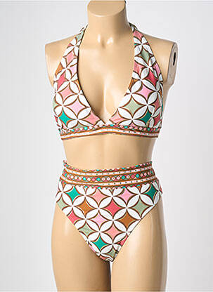 Costum de baie din două piese elasticitate top triunghiuri roz LAGON BLEU femeie