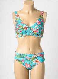 Costum de baie din două piese elasticitate sutien cupe întregi cu decolteu înalt albastru LAGON BLEU femme