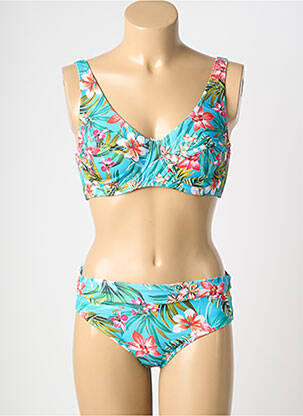 Costum de baie din două piese elasticitate sutien cupe întregi cu decolteu înalt albastru LAGON BLEU femme