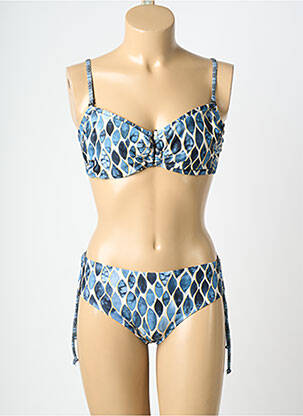 Costum de baie din două piese elasticitate sutien cupe întregi cu decolteu înalt albastru LAGON BLEU femeie