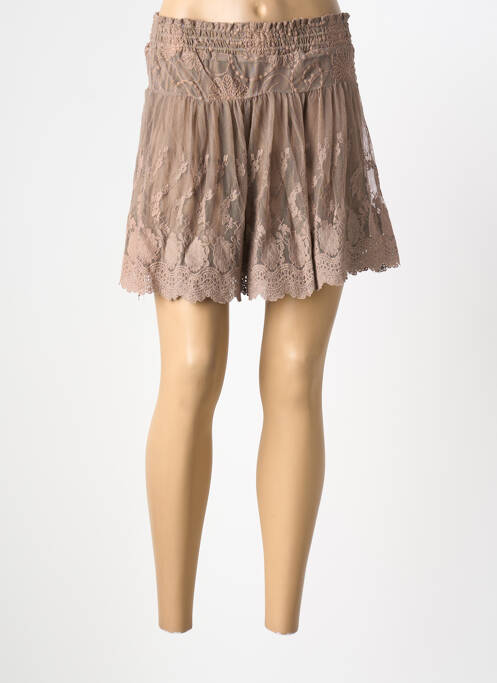 Fustă scurtă talie elastică maro AN' GE femme