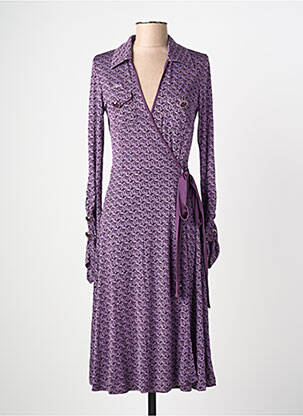 Rochie midi imprimeu fantezie mâneci lungi violet GUESS femeie