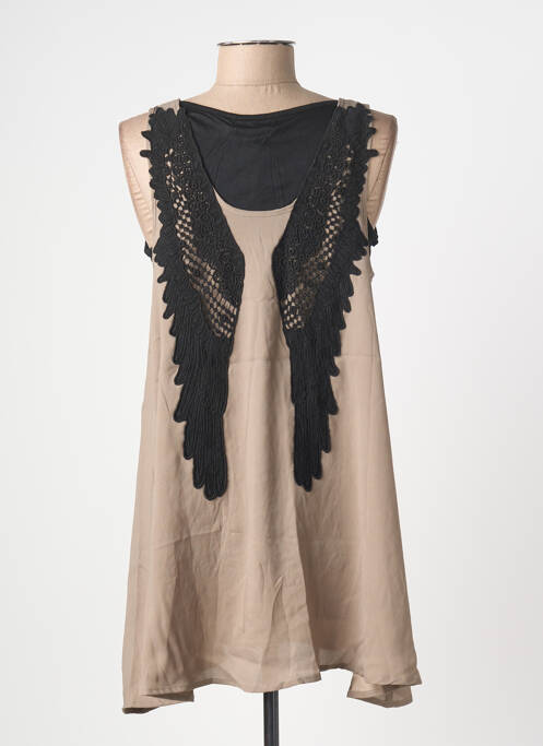 Tunică fără mâneci guler rotund bej ANGE femme