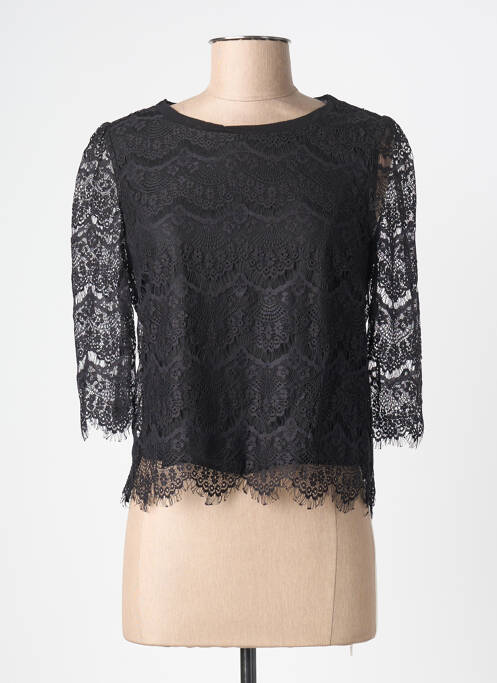 Top guler rotund mâneci 3/4 negru ANGE femme