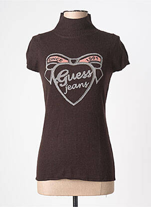 Pulover cu guler înalt elasticitate mâneci scurte maro GUESS femme