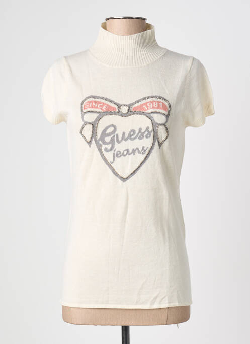 Pulover cu guler înalt elasticitate mâneci scurte bej GUESS femme