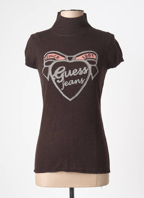 Pulover cu guler înalt elasticitate mâneci scurte maro GUESS femme
