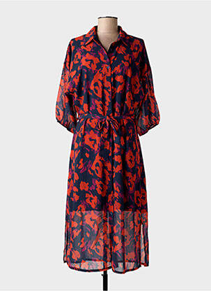 Rochie lungă imprimeu fantezie mâneci scurte albastru BLANC BOHEME femme