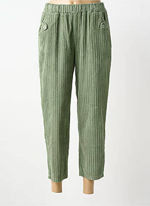 Pantalon 7/8 talie elastică mărime normală verde BLANC BOHEME femeie