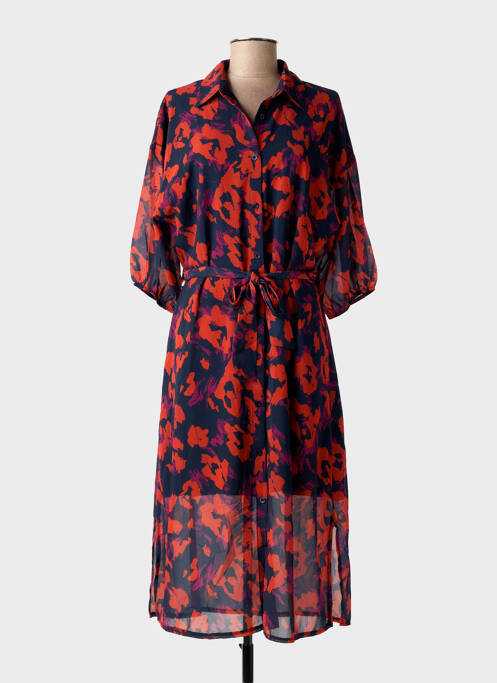 Rochie lungă imprimeu fantezie mâneci scurte albastru BLANC BOHEME femme