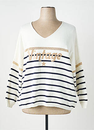 Pulover guler în v mâneci lungi alb APRIL VINTAGE femme