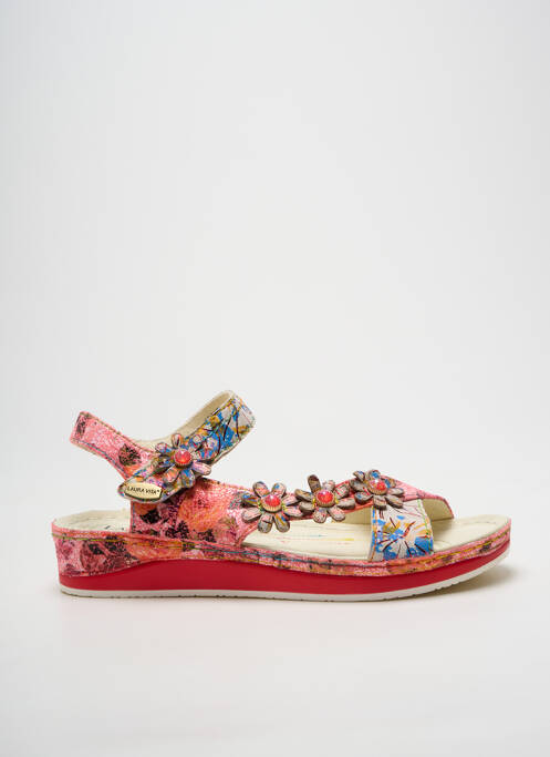 Sandale/pantofi decupați țesătură satinată toc plat până la 3 cm roșu LAURA VITA femme