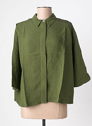 Cămașă țesătură poplin mâneci 3/4 verde BLANC BOHEME femeie