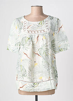 Tricou imprimeu fantezie mâneci scurte verde BLANC BOHEME femeie