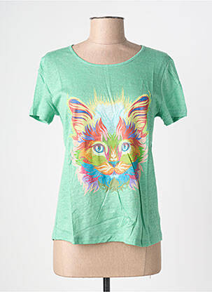 Tricou serigrafie flockată mâneci scurte verde BLANC BOHEME femeie