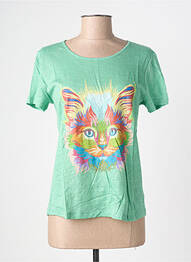 Tricou serigrafie flockată mâneci scurte verde BLANC BOHEME femme